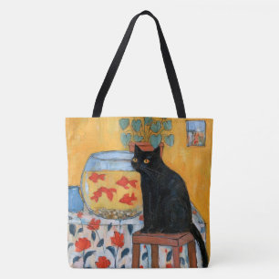 Bolsa Tote Gato Preto Curioso Observando Aquário