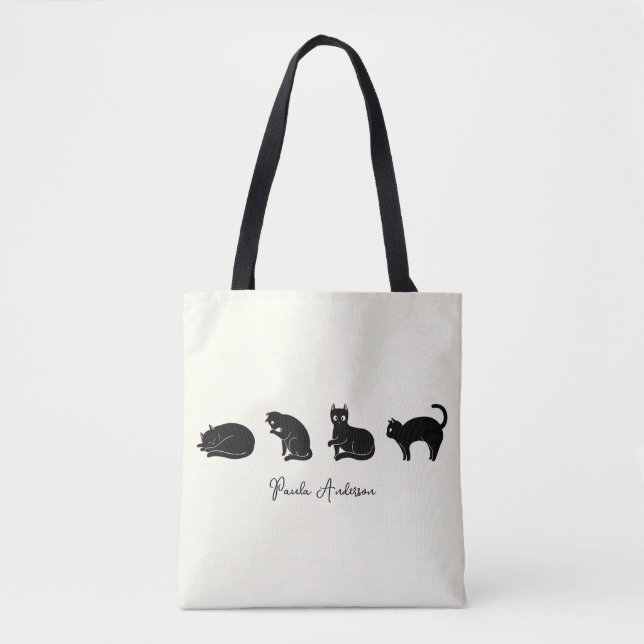 Bolsa Tote Gato Preto Cute Engraçado Personalizável (Frente)