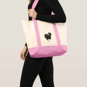 Bolsa Tote Gato Preto de Cabelo Comprido Personalizado Fofo