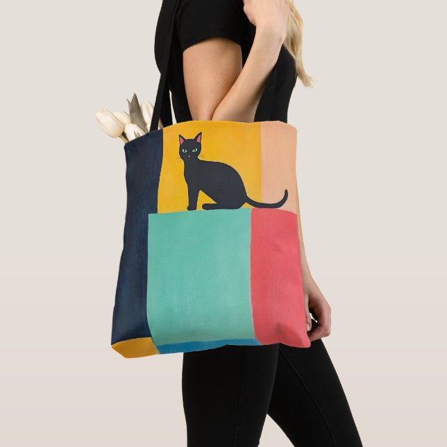 Bolsa Tote Gato Preto de Design Simples (Close Up)