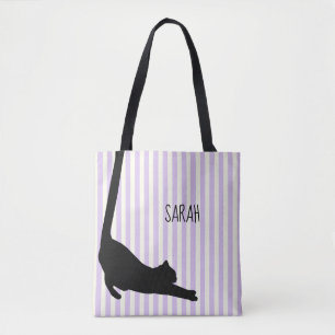 Bolsa Tote Gato Preto De Longa Cauda Por Toda A Impressão Bo