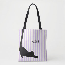 Bolsa Tote Gato Preto De Longa Cauda Por Toda A Impressão Bol