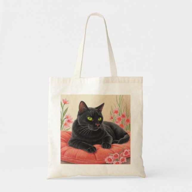 Bolsa Tote Gato Preto Descansando (Frente)