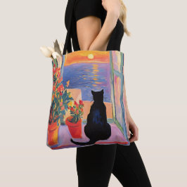 Bolsa Tote Gato preto desfrutando da vista do mar