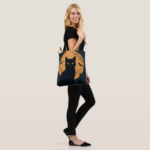 Bolsa Tote Gato Preto do Dia das Bruxas Silhueta Cheia