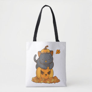 Bolsa Tote Gato Preto do Halloween na Pumpkin com o outono
