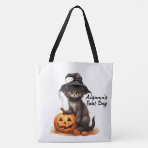 Bolsa Tote Gato preto e abóbora personalizados