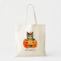 Gato preto e abóbora personalizados do Dia das