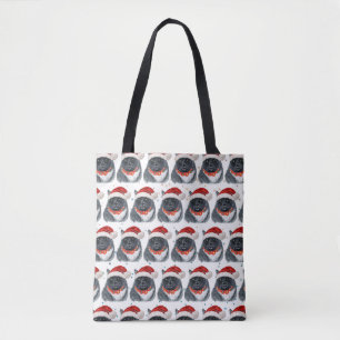 Bolsa Tote Gato Preto e Branco Aquarela Chapéu de Papai Noel