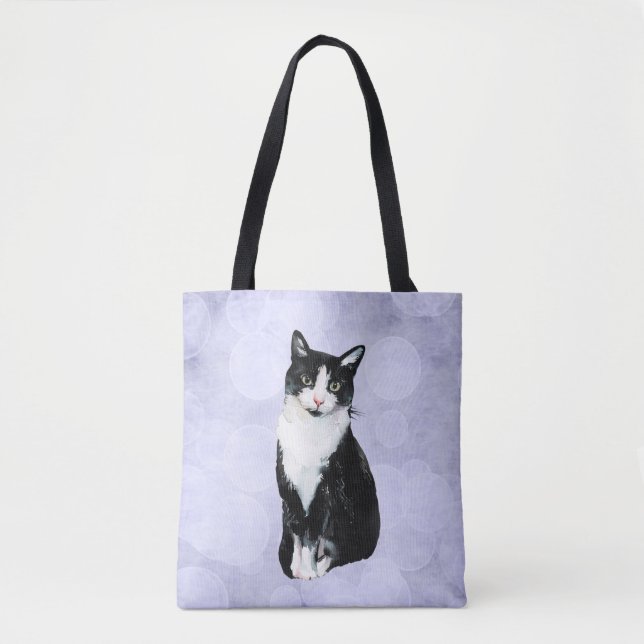 Bolsa Tote Gato preto e branco do smoking da aguarela (Frente)