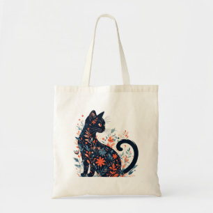 Bolsa Tote Gato Preto E Floral - Simples Mas Bonito