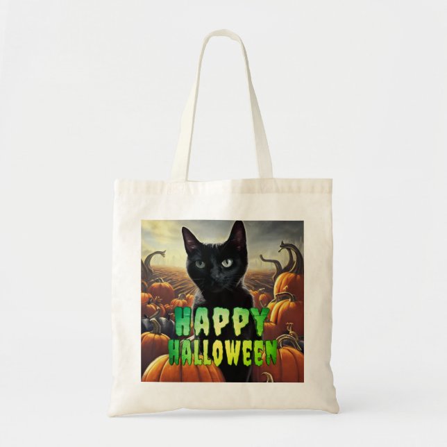 Bolsa Tote Gato Preto e Pumpkins (Frente)