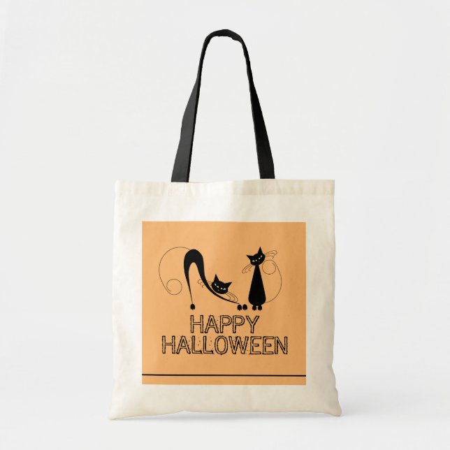 Bolsa Tote Gato Preto Elegante, Feliz Dia das Bruxas (Frente)