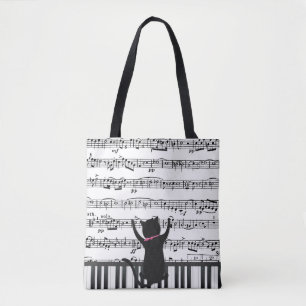 Bolsa Tote Gato Preto Em Chaves Piano