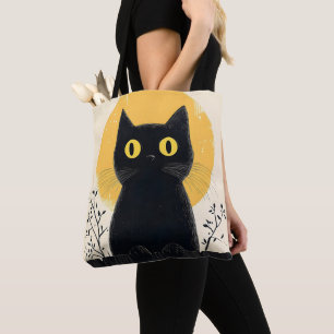 Bolsa Tote Gato preto engraçado com lua cheia