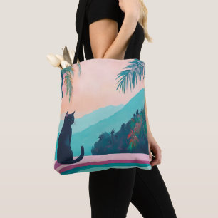 Bolsa Tote Gato preto engraçado com natureza linda