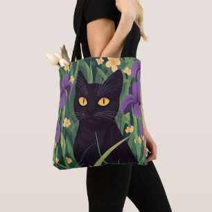 Bolsa Tote Gato preto engraçado e flor bonita