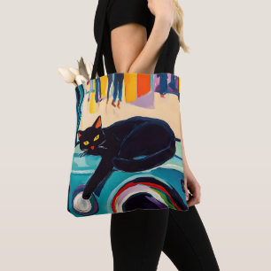 Bolsa Tote Gato Preto Engraçado e Máquina de Lavar