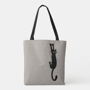 Bolsa Tote Gato preto engraçado que pendura no gatinho cómi
