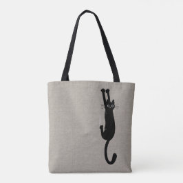 Bolsa Tote Gato preto engraçado que pendura no gatinho cómico