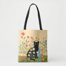 Gato Preto Entre Flores Silvestres Coloridas – Cot