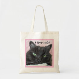 Bolsa Tote Gato Preto Fofo Cobertor Rosa Foto Eu Amo Gatos