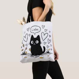 Bolsa Tote Gato Preto Fofo Corações de Amor