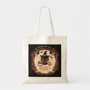 Bolsa Tote Gato Preto Fofo e Assustador de Halloween Bruxa 1º