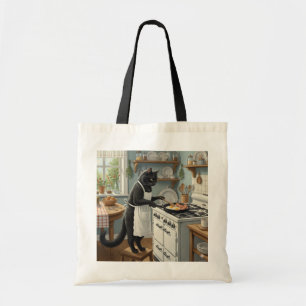 Bolsa Tote Gato Preto Fritando Ovos e Bacon