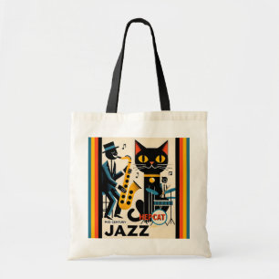 Bolsa Tote Gato Preto HepCat da Era do Jazz de Meados do Sécu