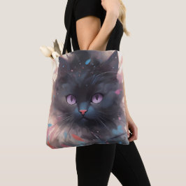 Bolsa Tote Gato Preto Místico Aquarela | Gato Fofo