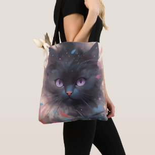 Bolsa Tote Gato Preto Místico Aquarela Gato Fofo