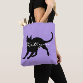 Bolsa Tote Gato preto na lavanda
