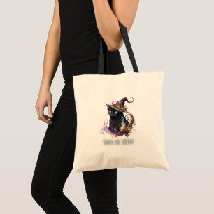 Bolsa Tote Gato Preto no Chapéu de Bruxa Doce ou Travessa