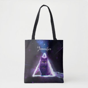Bolsa Tote Gato preto no triângulo do hipster neonário azul