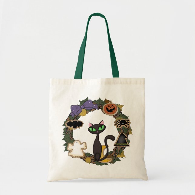 Bolsa Tote Gato preto o Dia das Bruxas (Frente)