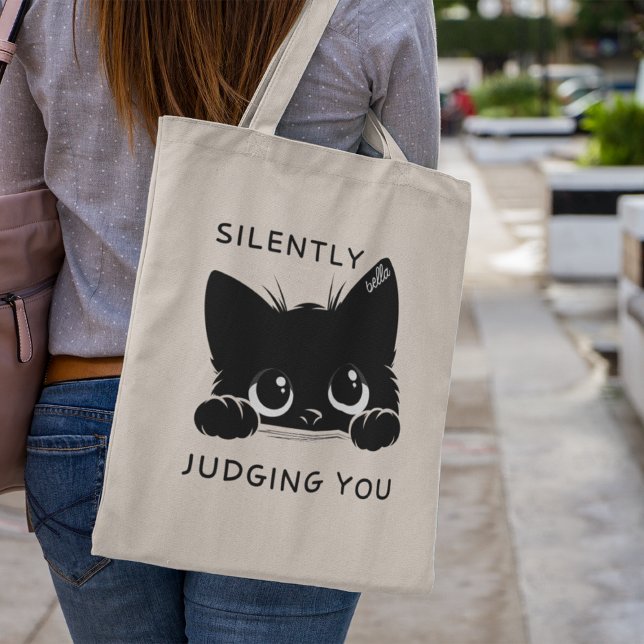 Bolsa Tote Gato Preto Personalizado Adorável Julgando Você Si (Criador carregado)