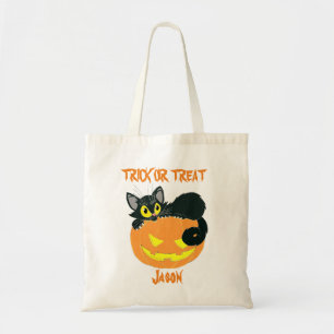 Bolsa Tote Gato Preto Personalizado e Truque ou Tratamento de