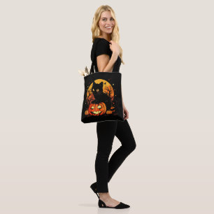 Bolsa Tote Gato Preto Retro Halloween Abóbora