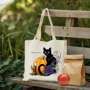 Bolsa Tote Gato Preto Rosa Roxa Abóbora Outono