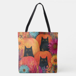 Bolsa Tote Gato Preto Vigilante Abóbora de Outono