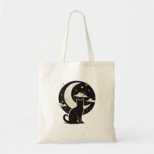 Bolsa Tote Gato Preto Vintage Sob Lua Crescente   Minimalista