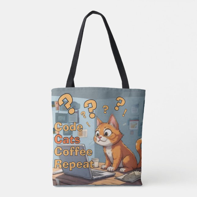 Bolsa Tote Gato Programador Humor Código, Gatos, Café – Repit (Verso)