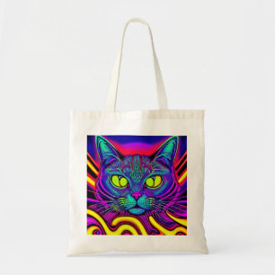 Bolsa Tote Gato Psicodélico em um Saco de Tote