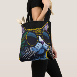 Bolsa Tote Gato Retro: Charme de Óculos Amarelos
