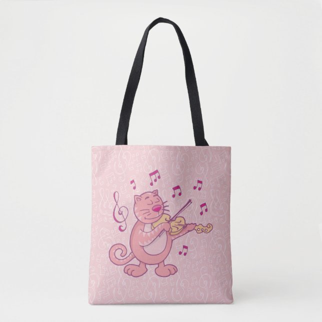 Bolsa Tote Gato Rosa com Violino (Frente)