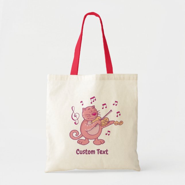 Bolsa Tote Gato Rosa com Violino Tote Bag (Frente)