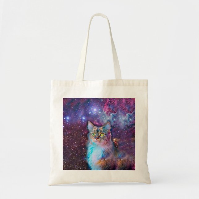 Bolsa Tote Gato roxo no espaço (Frente)
