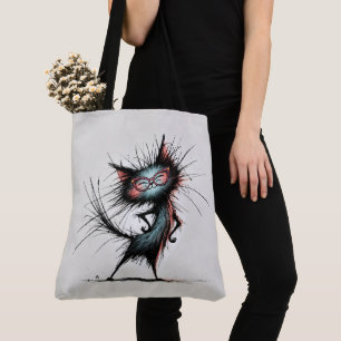 Bolsa Tote Gato Sassy Desgrenhado Usando Óculos Vermelhos