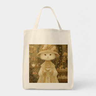Bolsa Tote Gato - Senhora Gato Vitoriana Snow com Xícara de C